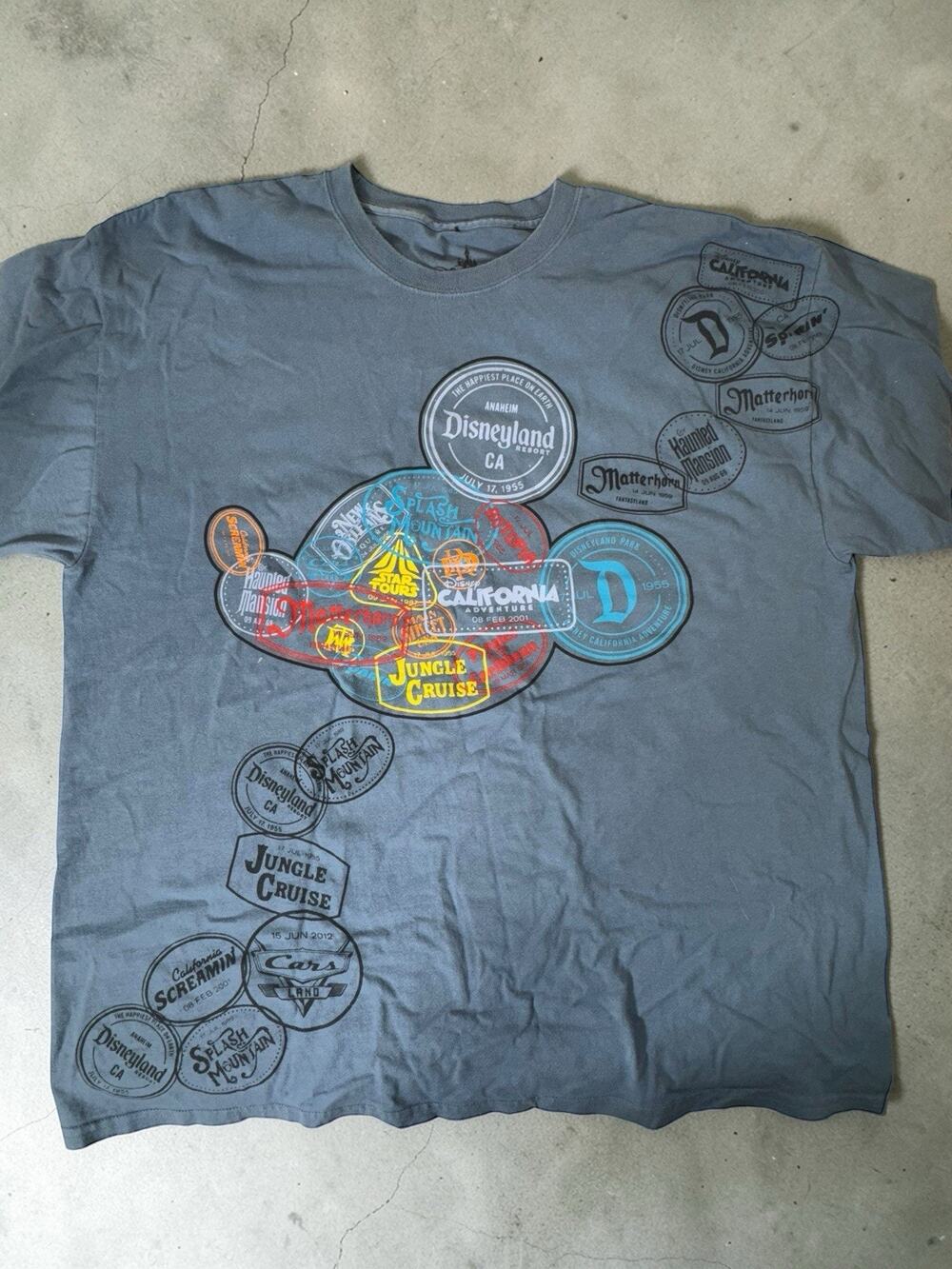 Disney Anaheim Park Adult XXL Blue Color Map Graphic Design T-shirt